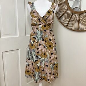 Theory Babydoll Flowy Y2K Moonstone Floral Watercolor Silk Galila Dress‎ Sz 4